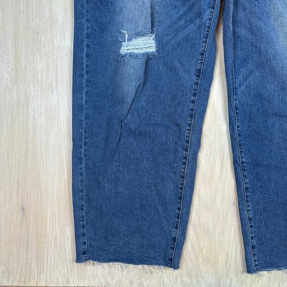 Eloquii Distressed High Rise Relaxed Straight Leg Casual Blue Denim Jeans 22 - Picture 4 of 16